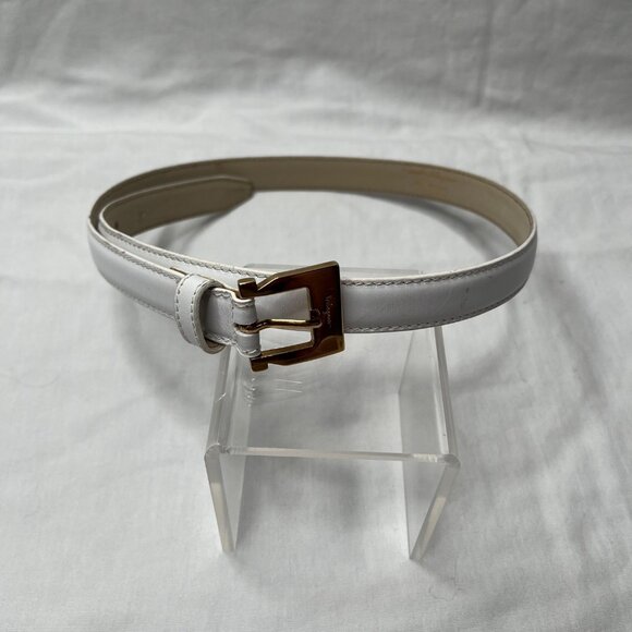 Salvatore Ferragamo White Leather Belt Gold Hardware Size 70 main image 7
